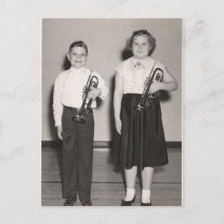 2 Kids with Trumpets Postcard