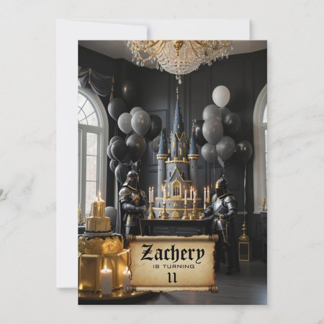 *~* 2 Knights AP88 Castle Medieval Theme Birthday Invitation (Front)