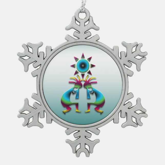2 Kokopelli #41 Snowflake Pewter Christmas Ornament (Front)