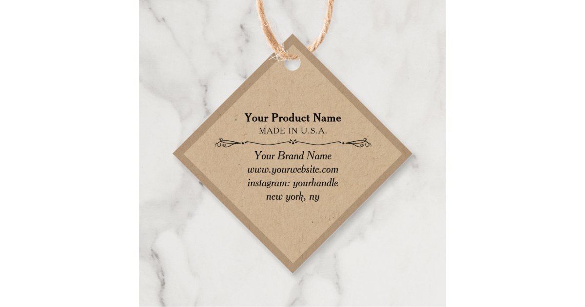 2" Kraft Diamond Shape Custom Hang Tag with String Zazzle