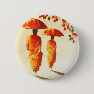 2 Laotian Buddhist Monks Inch Round Button