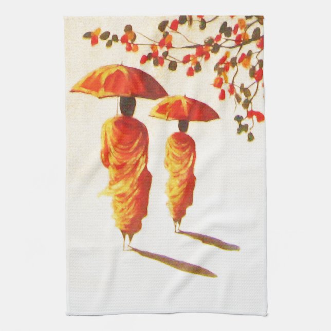 2 Laotian Buddhist Monks Kitchen Towel (Vertical)