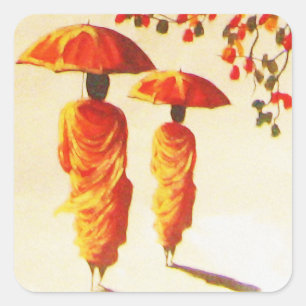 2 Laotian Buddhist Monks Square Sticker