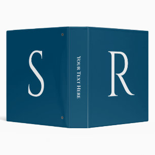 2 Large White Monograms, Initials on Ocean Blue Binder