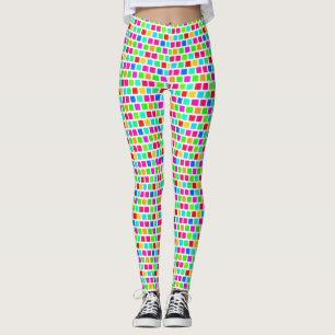 2 Layer - Multi Colour Squares XDIY BG White Leggings