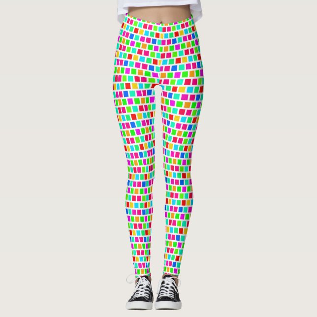 2 Layer - Multi Colour Squares XDIY BG White Leggings (Front)