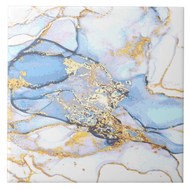 (2)Liquid ocean blue and gold marble texture Tile (Front)