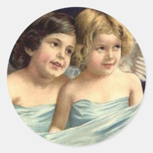 2 Little Angels Draped in Blue Classic Round Sticker