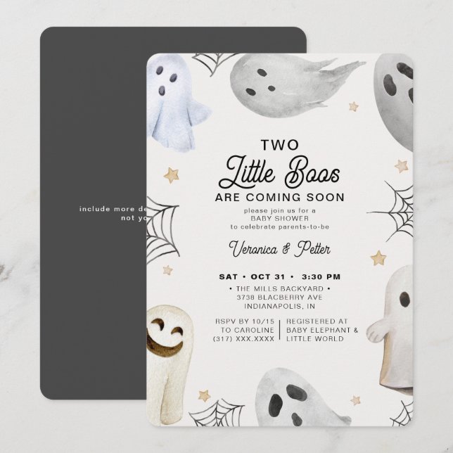 2 Little Boos Neutral Twins Halloween Baby Shower  Invitation (Front/Back)