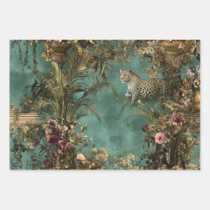 #2 Lush Ornate Scene Leopard Foliage Wrapping Paper Sheet