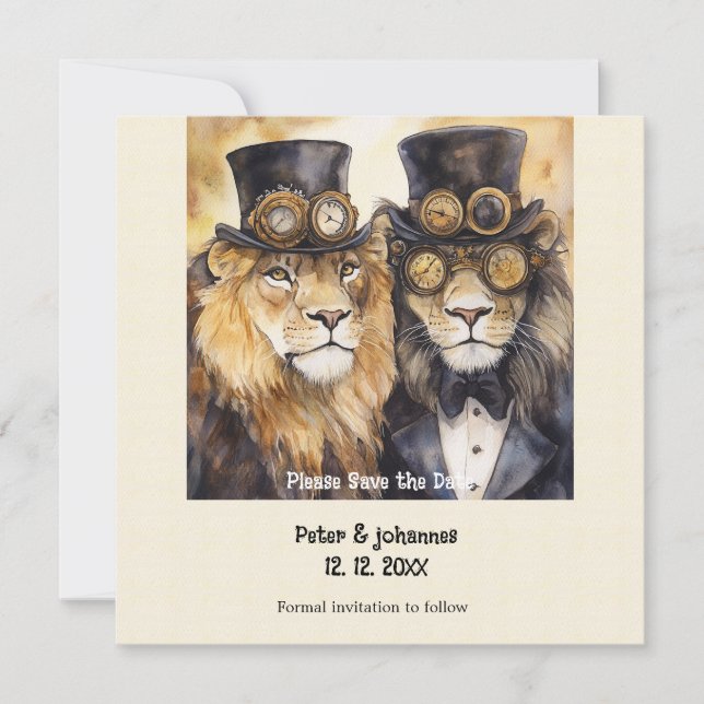 2 male lions steampunk Save the date (Front)