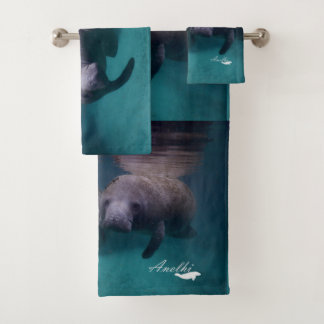 2 Manatee Friends bathroom towel set