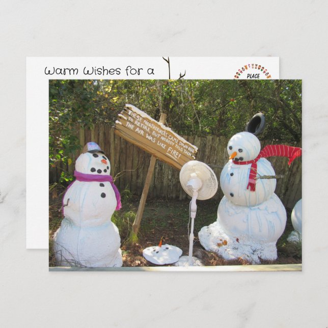 2 Melting Snowmen Christmas Postcard (Front/Back)