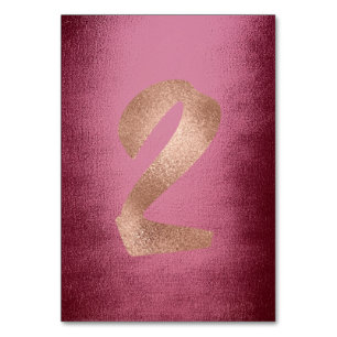 2 Metallic Rose Gold Blush Burgndy Table Number