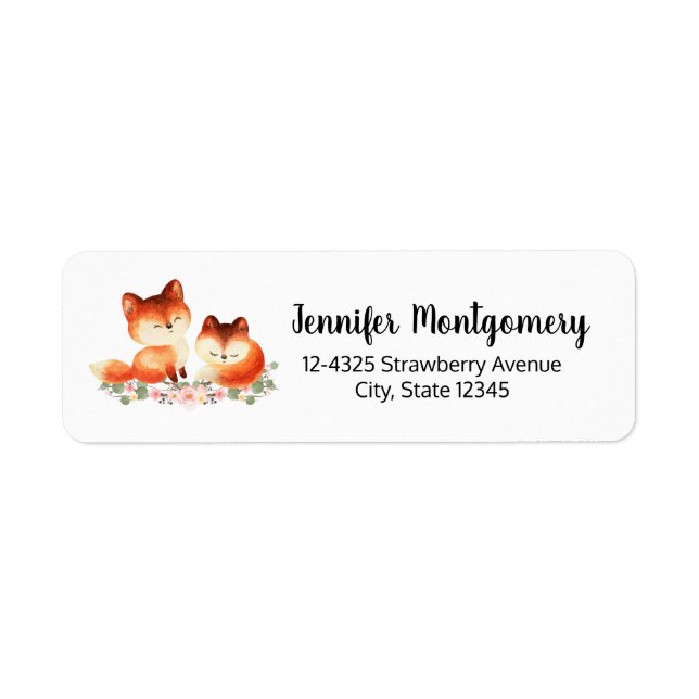 2 mignons Petits Renards Rouges Aquarelle Adresse  (Devant)