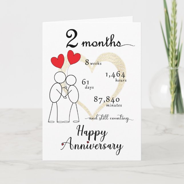 2 Month Anniversary Card with heart balloons (Front)