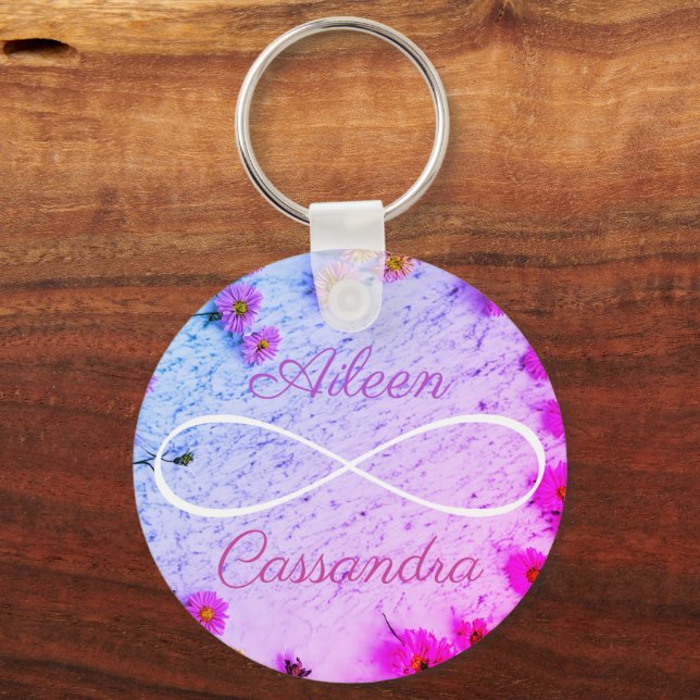 2 Names Simple Infinity Symbol Friends Flowers  Keychain (Front)