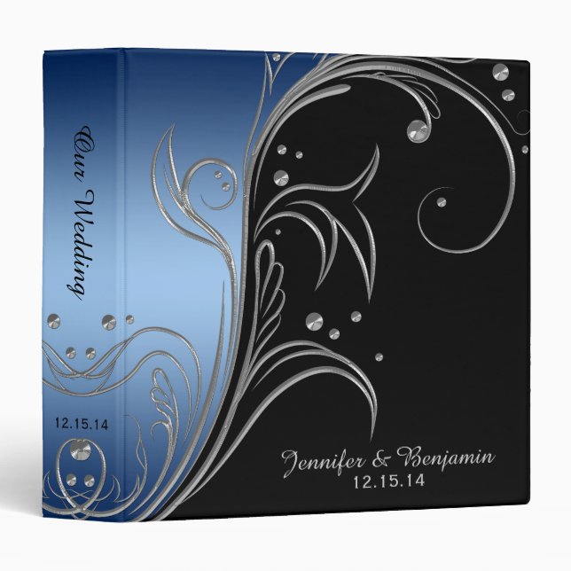 #2 Navy Blue Gradient Black Silver Scrolls Album Binder (Front/Spine)
