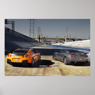 2 Nissan GT-R R35 in Downtown Los Angeles Poster
