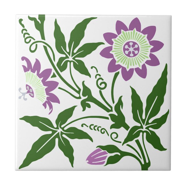 2 of 2 Sherwin Cotton Passion Flower Antique Repro Tile (Front)