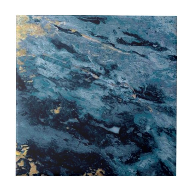 2  of 3 Cobalt Blue Gold Veined Faux Granite Tile (Front)