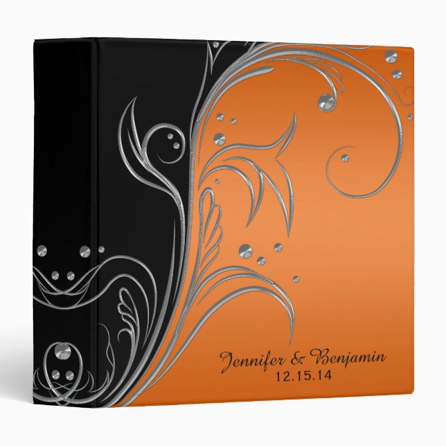 #2 Orange Gradient Black Silver Scrolls Album Binder (Front/Spine)