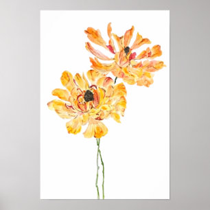 2 orange Japanese peonies watercolor Poster