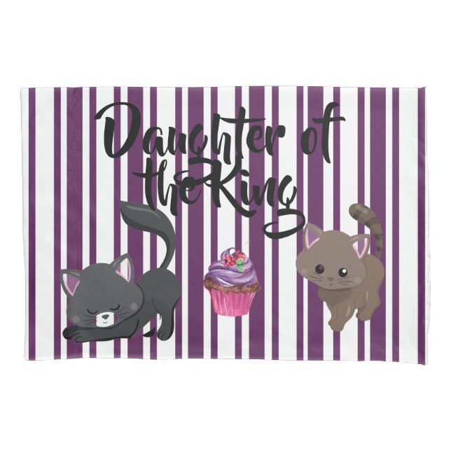 2 Pair of Cute Purple/Stripe Kitty Pillowcase (Front-Left)