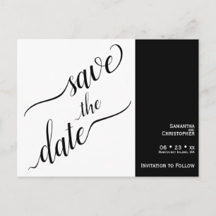2 Pane Minimal White & Black Wedding Save the Date Postcard