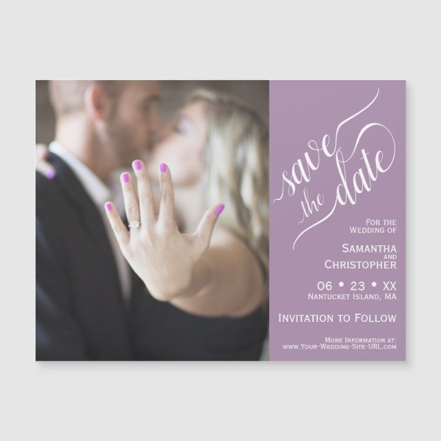 2 Pane Photo Wedding Save the Date Lavender Magnet (Front)