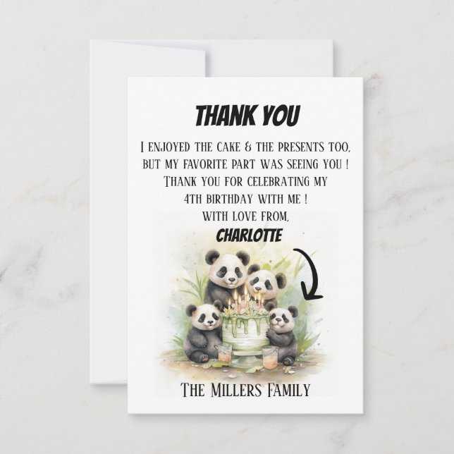 2 Parents 2 Kids - Watercolor Family Birthday   Thank You Card (Front)