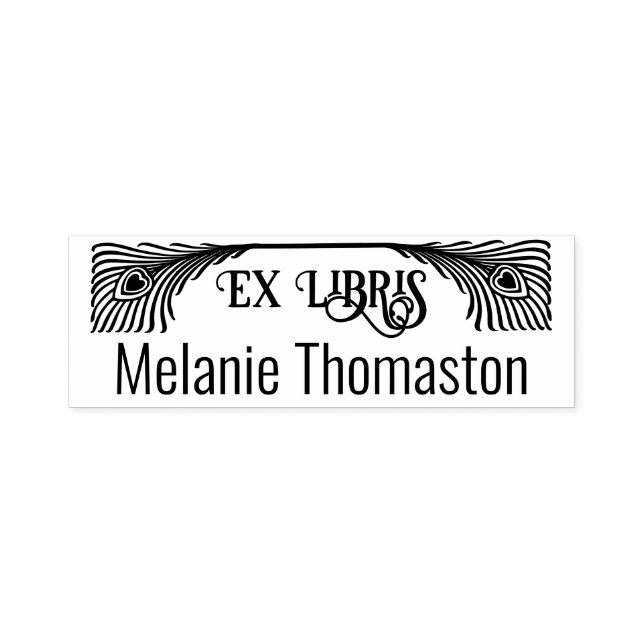 2 Peacock Feathers Art Nouveau Ex Libris Library Self-inking Stamp (Design)