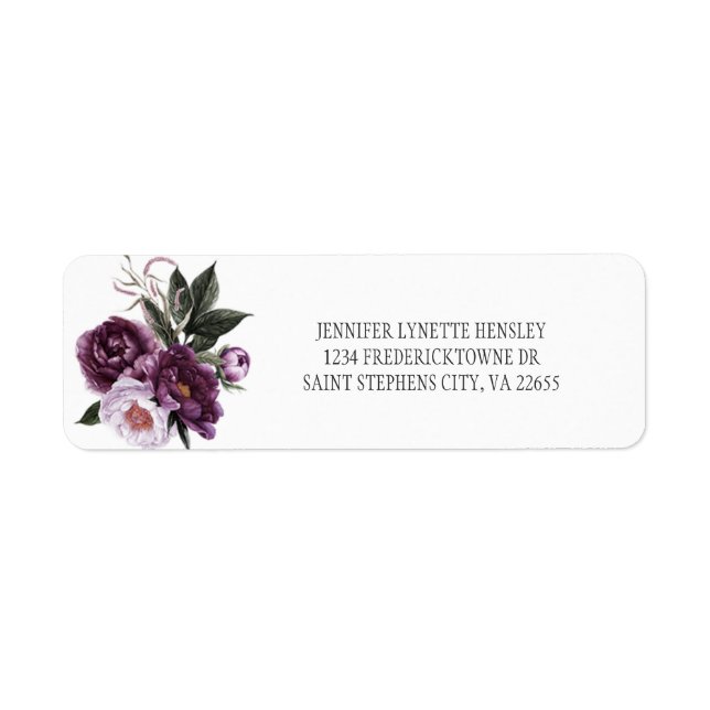 #2 Peonées de prune rose violet Adresse de retour| (Devant)