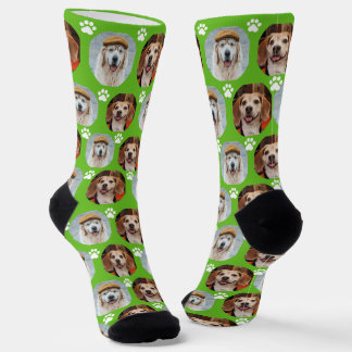 2 Pet 2 Photo Sporty Green Paw Prints  Cute Socks