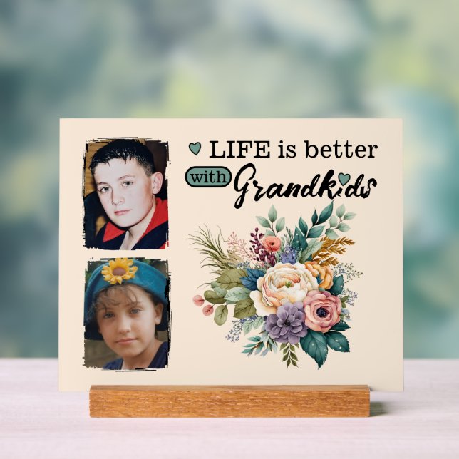 2 petits-enfants photo floral vert (Neutre)