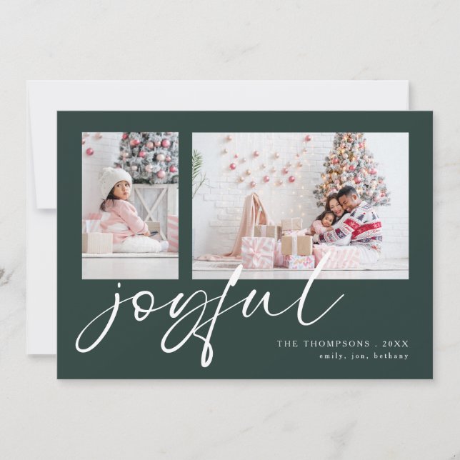 2 Photo 2026 Calendar Joyful Christmas Green Holiday Card (Front)
