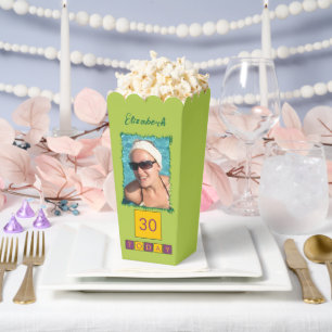 2 photo add name 30th *any age green popcorn favor box