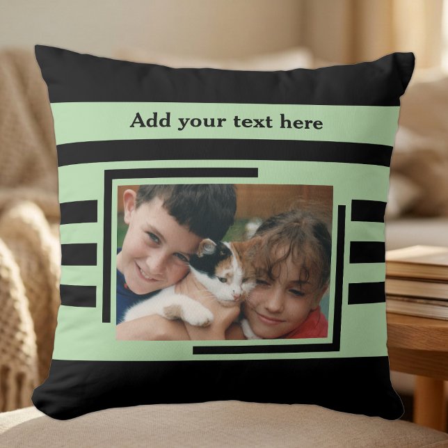 2 photo add text black green throw pillow (Creator Uploaded)