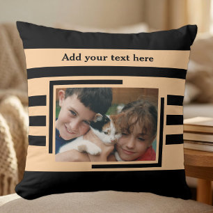 2 photo add text black peach throw pillow