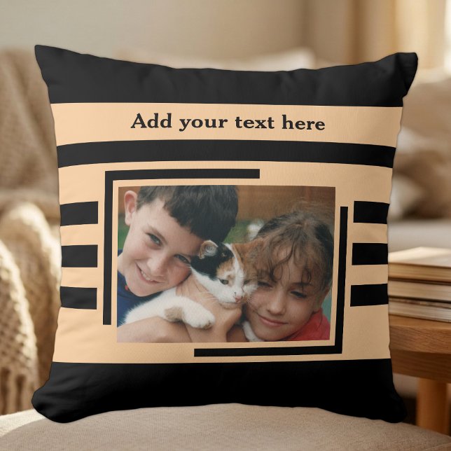 2 photo add text black peach throw pillow (Creator Uploaded)