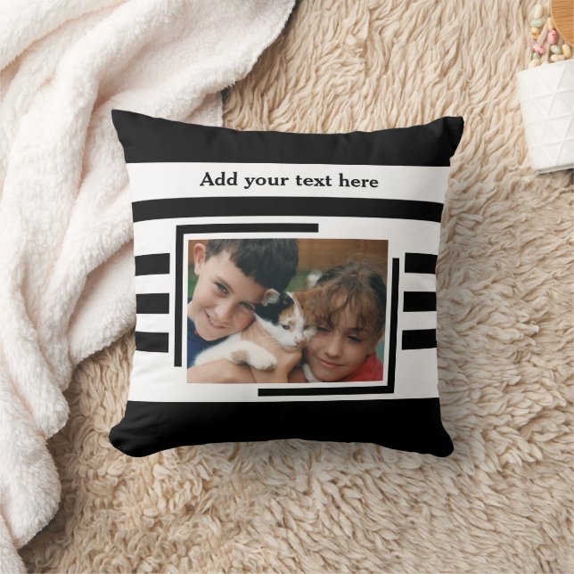 2 photo add text black white throw pillow (Blanket)