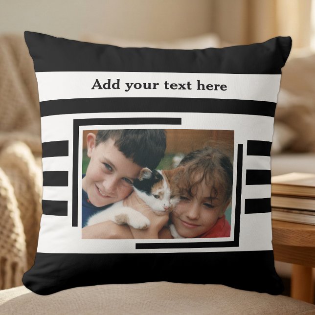 2 photo add text black white throw pillow (Creator Uploaded)