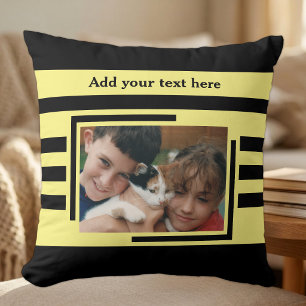 2 photo add text black yellow throw pillow