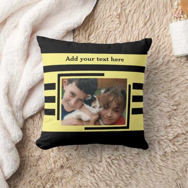 2 photo add text black yellow throw pillow (Blanket)
