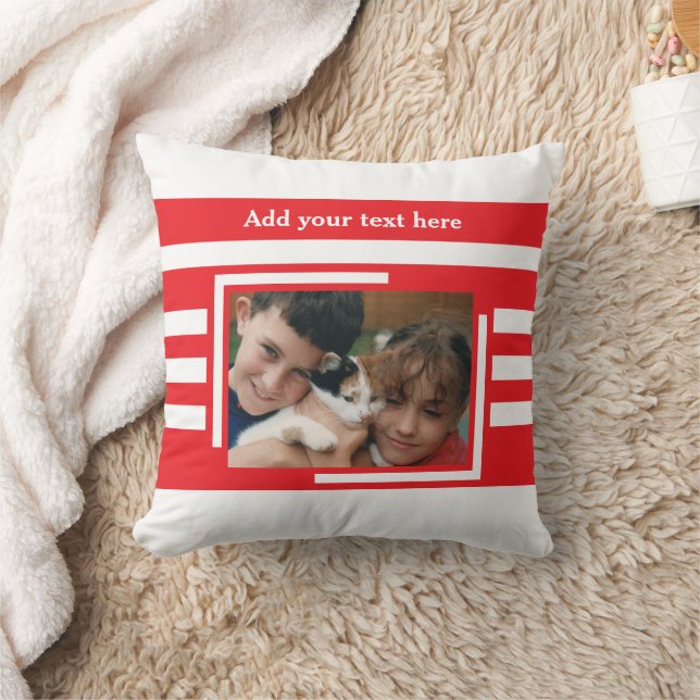 2 photo add text white red throw pillow (Blanket)