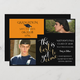 2 PHOTO and CHOOSE COLOR Orange Black Graduation Invitation