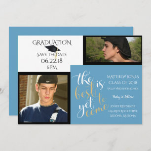 2 PHOTO and CHOOSE COLOR White Blue Graduation Invitation