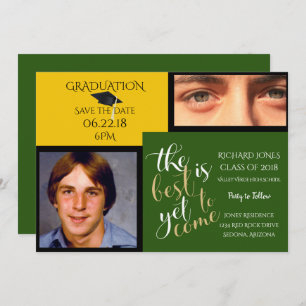 2 PHOTO and CHOOSE COLOR Yellow Green Graduation Invitation