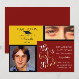 2 PHOTO and CHOOSE COLOR Yellow Red Graduation Invitation