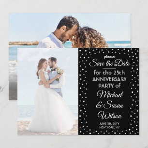 2 Photo ANY Anniversary Confetti Black and White Save The Date